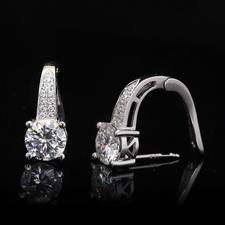 3.20 Ct Round Cut Moissanite Huggie Hoop Earrings 14K White Gold Over