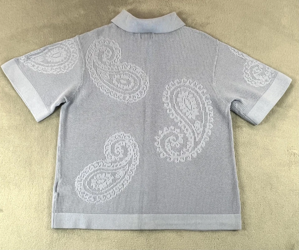 Suéter OBEY Para Hombre Medio Azul Claro Tejido Manga Corta Botón Paisley Jacquard Foto 3 de 4