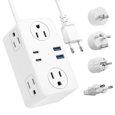 European Travel Plug Adapter, EU/UK/US Travel Plug Adapter Power Strip, 6 AC ...
