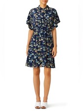 Tory Burch Ryan Fit and Flare Crepe Silk Dress Royal Navy Envisage Size 8
