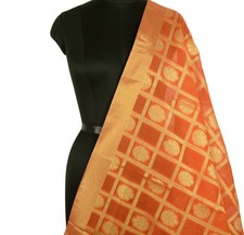 Rust Banarasi Dupatta Floral Woven Zari Brocade Indian Long Stole Wrap Shawl