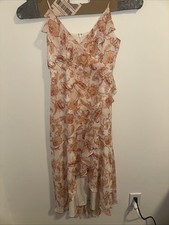 Express Womens Cream And Peach Color Floral Maxi Dress Size M