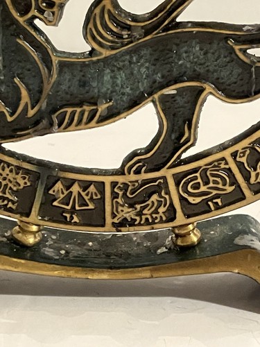 Vtg Israel Dayagi Brass & Verdigris Enamel Menorah Lion Of Judah 12 Tribes 1937 - Picture 5 of 12