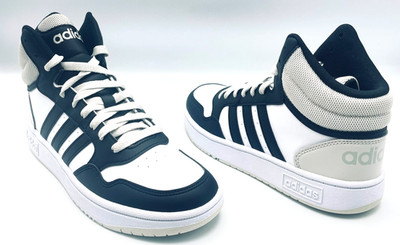Adidas Hoops 3.0 MID Jungen Schuhe Turnschuhe UK Größe 5,5 - 6 SCHWARZ/WEISS