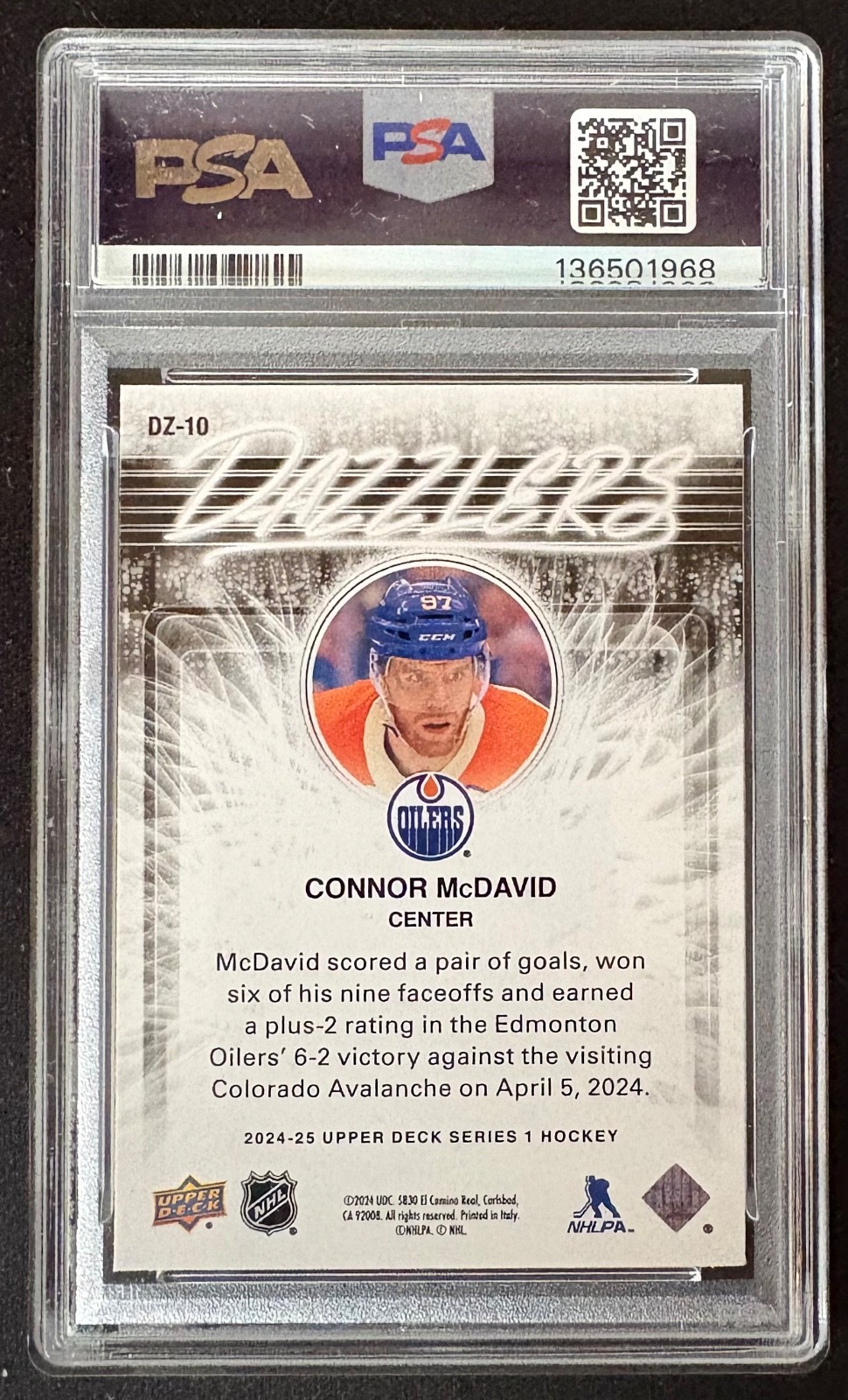 Connor McDavid Black Dazzlers PSA 10 GEM MINT 2024-25 Upper Deck #DZ- view 2