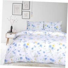 Blue Floral Cotton Duvet Cover Set White Yellow Flower King Blue yellow
