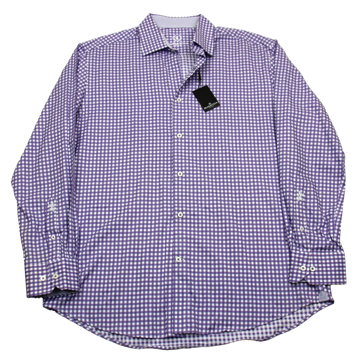 Bugatchi Shirt Mens 17.5 34/35 Purple Gingham Check Cotton Dress Long  Sleeve | eBay