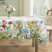 84" x 60" Washable Polyester Wildflower Leaves Butterfly Rectangle Tablecloth