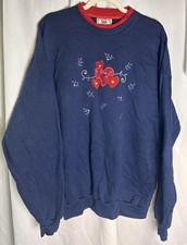 Top Stitch Morning Sun Sweatshirt XL Hearts Embroidered Navy Fleece GrandmaCore