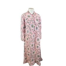 Vintage 60s 70s Pink Daisy Floral Maxi House Dress Ruffled Cotton Nightgown S