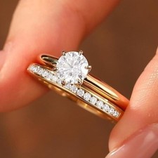 Stunning Bridal Set Ring 14K Yellow Gold Plated 2Ct Round Cut Simulated Diamond