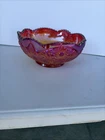 VINTAGE INDIANA GLASS RED AMBERINA CARNIVAL BOWL HEIRLOOM PATTERN