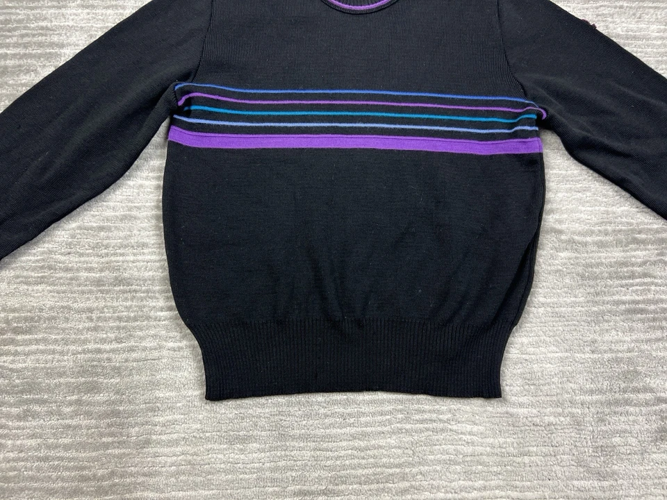 Suéter De Colección Demetre Lana Virgen Mediano Negro Púrpura Esquí Nórdico Años 80 Cinta Foto 3 de 4