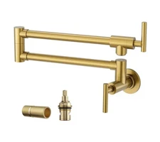 Pot Filler Faucet Brushed Gold, Solid Brass Pot Filler Wall Mount Kitchen Sto...