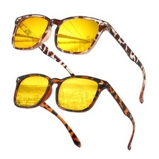 2 Pack Night Vision Glasses for Driving Women A07 Whitetortoise leopard Yellow