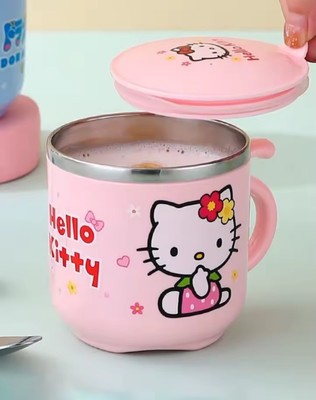 Rosa Hello Kitty Thermo Edelstahl Kaffeebecher mit Griff und Deckel