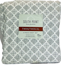 South Point Home Fashions Twin/Twin XL 4 Piece Sheet Set Microfiber Grey White
