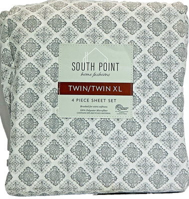 South Point Home Fashions Twin/Twin XL 4 Piece Sheet Set Microfiber Grey White 