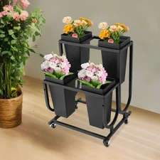 Metal Flower Display Stand, Plant Stand with Wheels, Movable Flower Display Stan