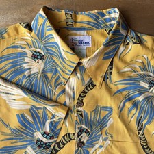 Vintage 90s Reyn Spooner Hawaiian Shirt Yellow Blue Palms Tropical XL