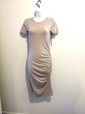 treasure and bond side ruched bodycon dress Treasure & Bond Bodycon Dress Womens Beige Ruched Side Stretch Size XXS NWT