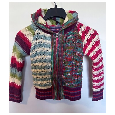Desigual Girls 5/6 Zip Up Knitted Hoodie Sweater Jacket!