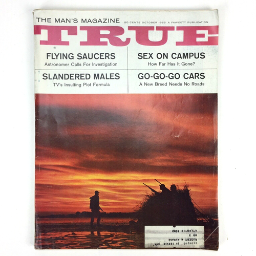 Vintage 1965 TRUE Men's Magazine, UFOs Flying Saucers, Sex On Campus, Go Go Cars - Afbeelding 1 van 12