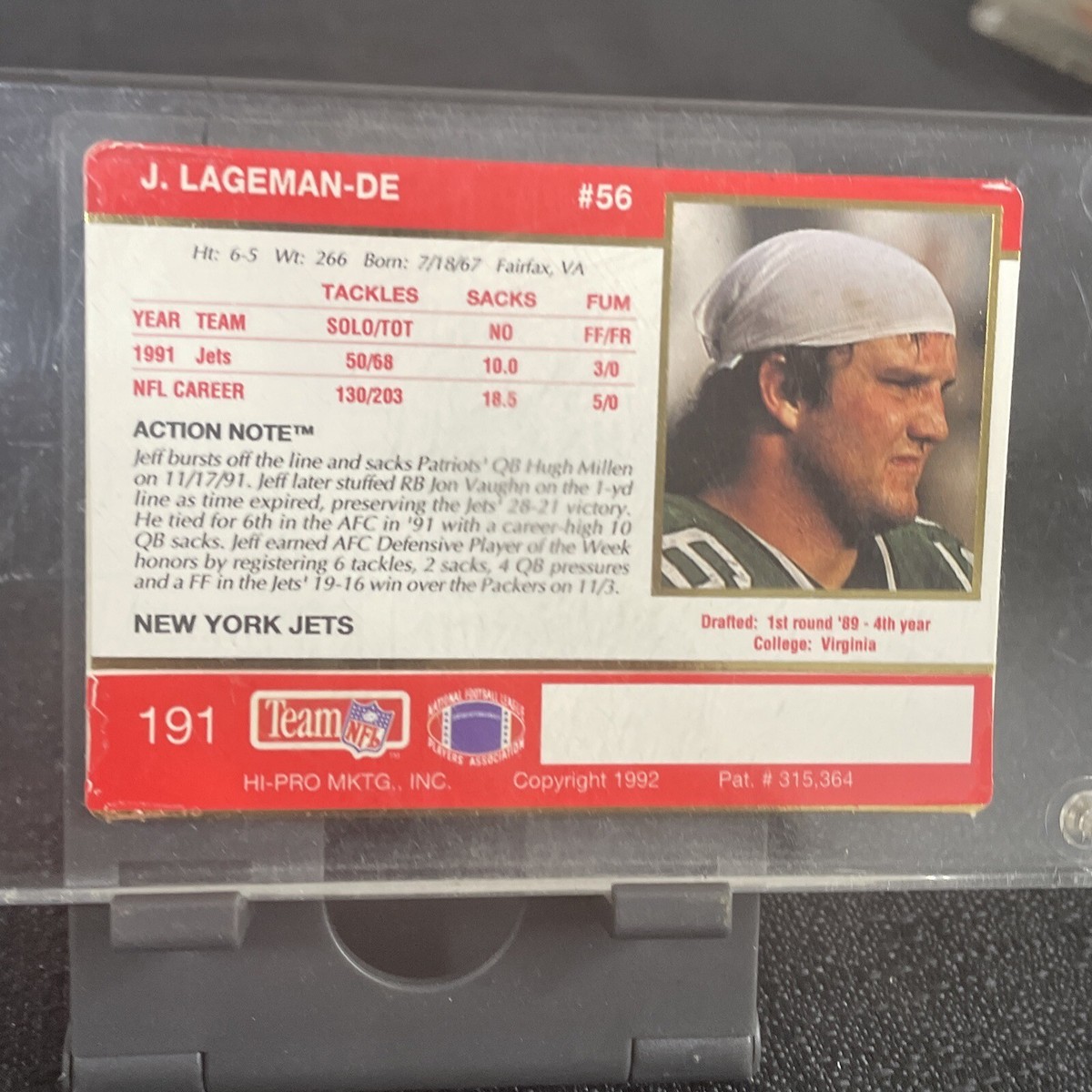 1992 Action Packed Signed Jeff Lageman /500 24kt Gold #191  display picture 1