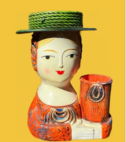 Vintage 1950s Gemma Taccagna Paper Mache Girl Desk Organizer