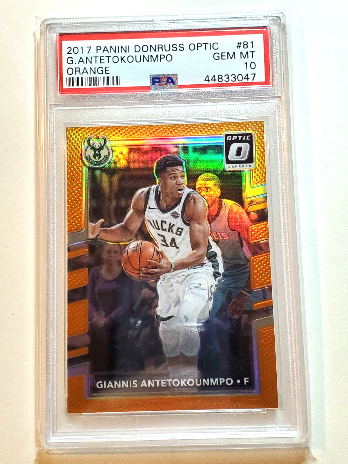 Giannis Antetokounmpo PSA 10 Gem Mint 2017 Donruss Optic Orange 48/199 Prizm #81
