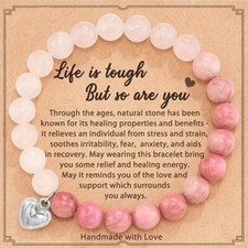 1pc Natural Stone Beaded Bracelet, With Love Heart Pendant And Blessings