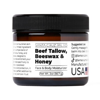 Santa Cruz Paleo Beef Tallow for Skin Grass Finished & Grass Fed Beef Tallow ...