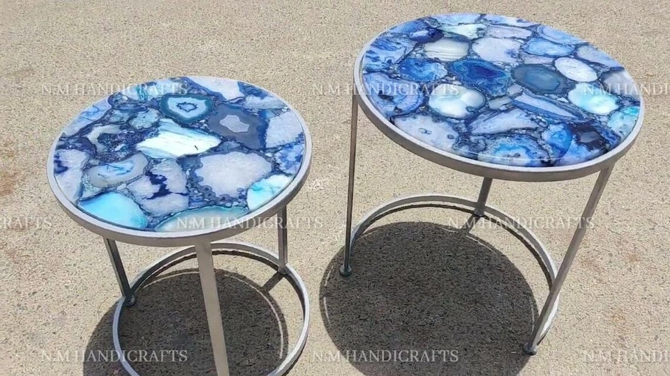 Blue Agate Table Top Agate Coffee Table Agate Side Table Agate Nesting Table top - Image 3 of 4