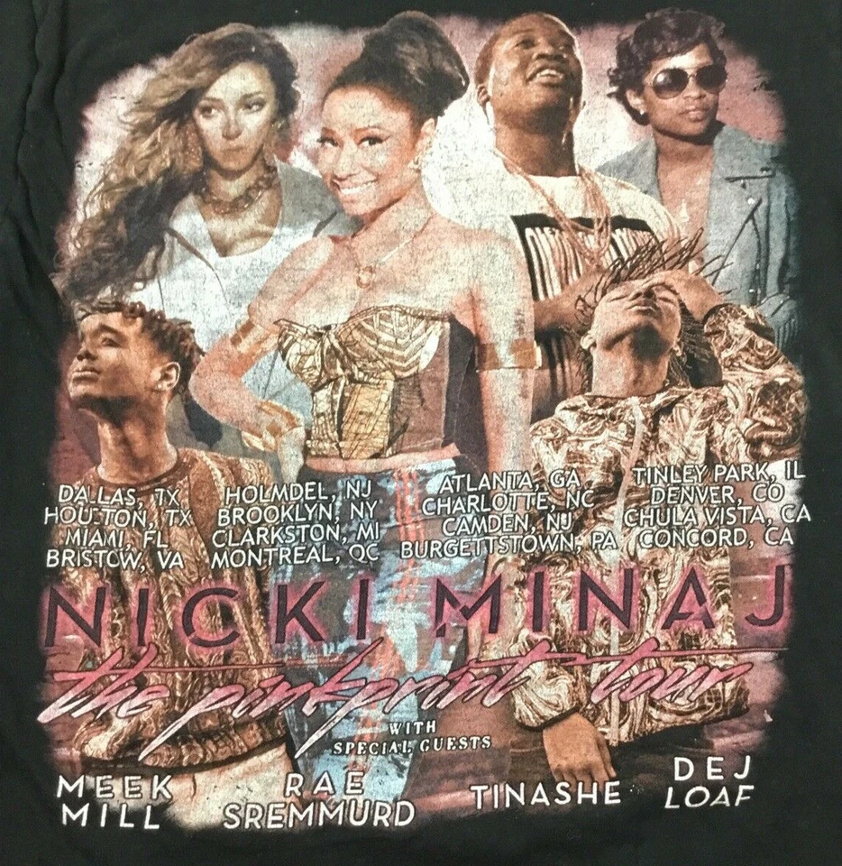 Camiseta Nicki Minaj Juniors Rosa Estampado Gira 2015 Concierto 2 Caras Ciudades Camiseta Talla M Foto 3 de 4