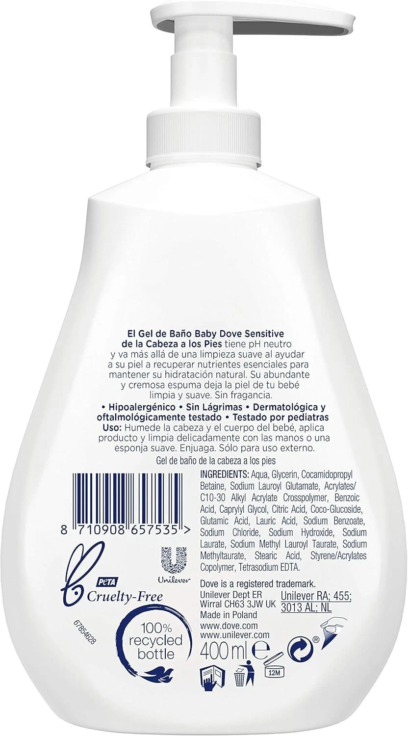 Baby Dove Heat To Toe Wash Sensitive Fragrance Free Moisture 400ML - Picture 3 of 3