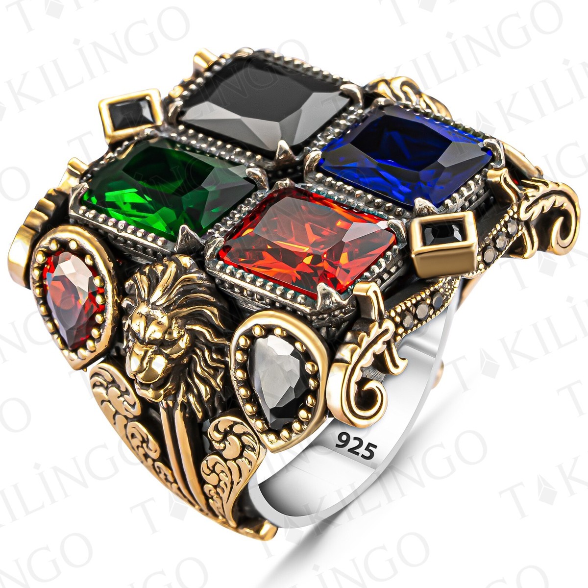 925 Sterling Silver Big Design Lion Motif Mixed Zircon Stone