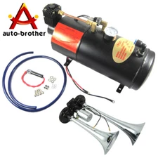 Air Compressor Train Horn Kit Loud Dual 2 Trumpet with 120 PSI Complete System