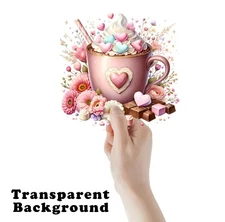 Pink Valentine Hot Cocoa UV DTF Transparent Sticker / Decal