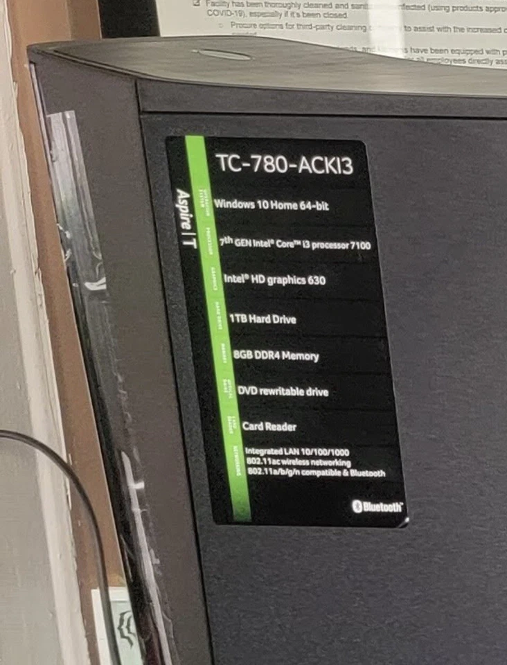 Acer Aspire TC-780 Windows 10 8GB RAM 1TB HD Intel i3-7100@3.9GHz Desktop - Image 2 of 3