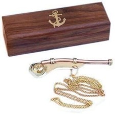 Vintage Brass/Copper Boatswain  Nautical Bosun Call in Wooden Box 5 Inch Brass