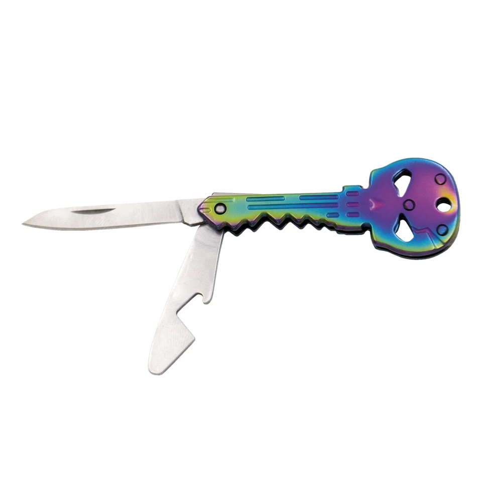 ALBAINOX 2Set Schlüsselanhänger im Totenkopf-Design mit Messer Skull Rainbow