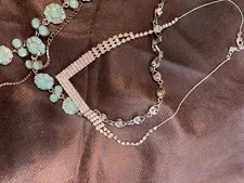 3 Sparkle Party Dress Up Lovely FUN Necklaces  1 Pink 1 Opal Blue 1 Clear Stones