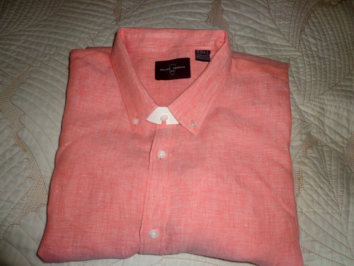 Black Brown 1826 Shirt Men's XLarge Orange 100% Linen Button Up Long Sleeve