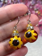 Sunflower Earrings Fall Yellow Orange Dangle Earrings for women