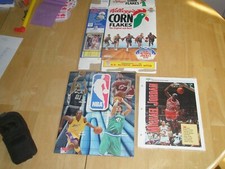 NBA GREATS ON VARIOUS ITEMS: FOLDER, CEREAL BOX, 3 RING SEPERATORS