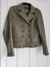 George Khaki Leather Women's Jacket, Size 12 Uk