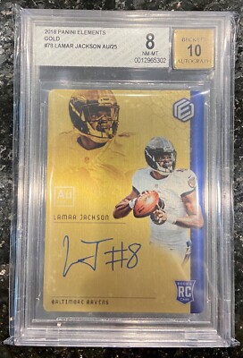 2018 Panini Elements Gold Lamar Jackson ROOKIE RC 13/25 #78 BGS 8 AUTO 10    