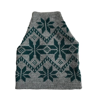 Vtg 80s Wigwam 100% Pure Virgin Wool Beanie Ski Cap Hat Gray Green Snowflake