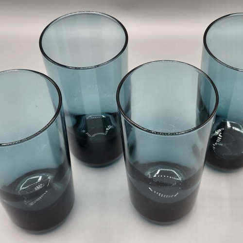Set Of 4 MCM Highball Glasses Art Glass BLUE Cocktail Tea Water 6.5" Vtg - Picture 4 of 9