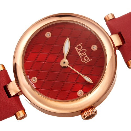 Women's Burgi BUR196 Diamond Markers Argyle Pattern Dial Leather Strap Watch - Picture 15 of 21